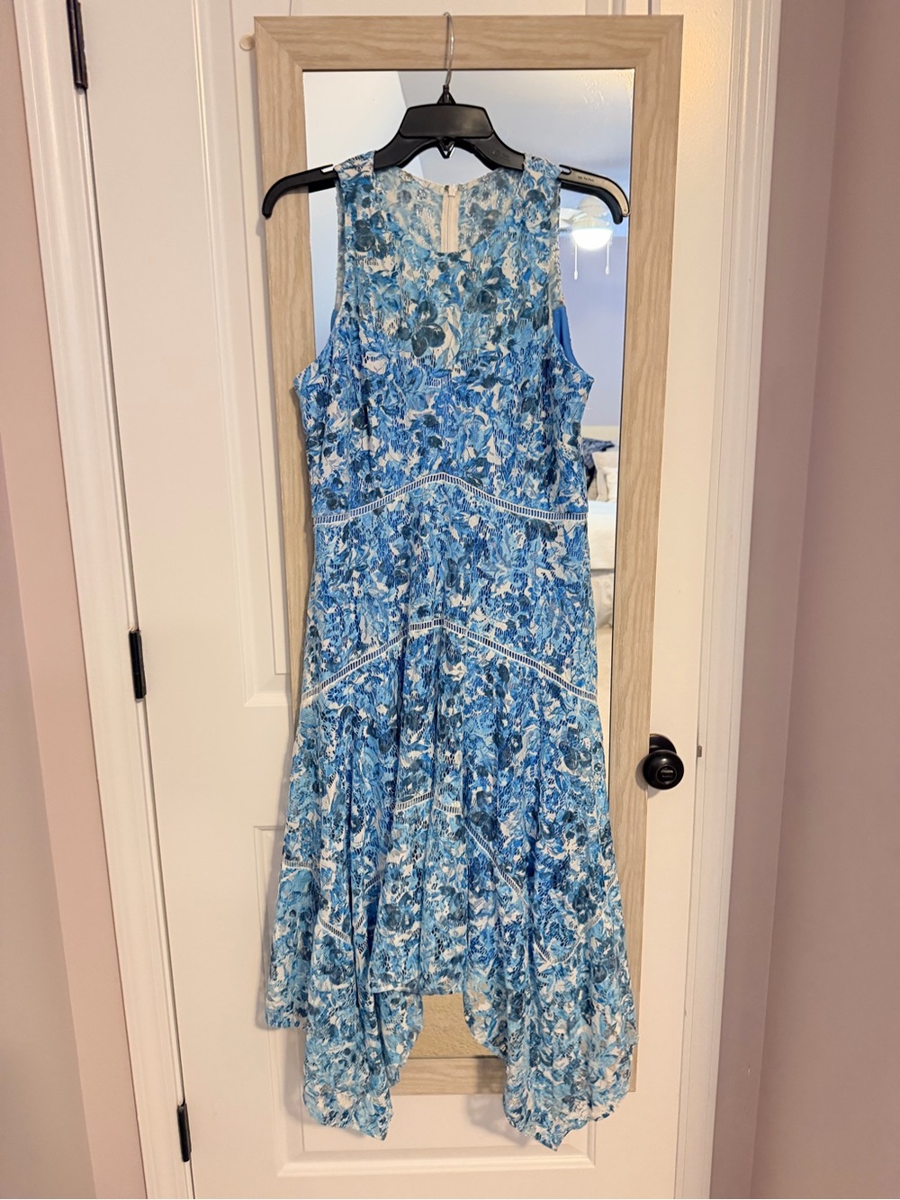 Neiman Marcus Blue Floral Asymmetrical Midi Dress